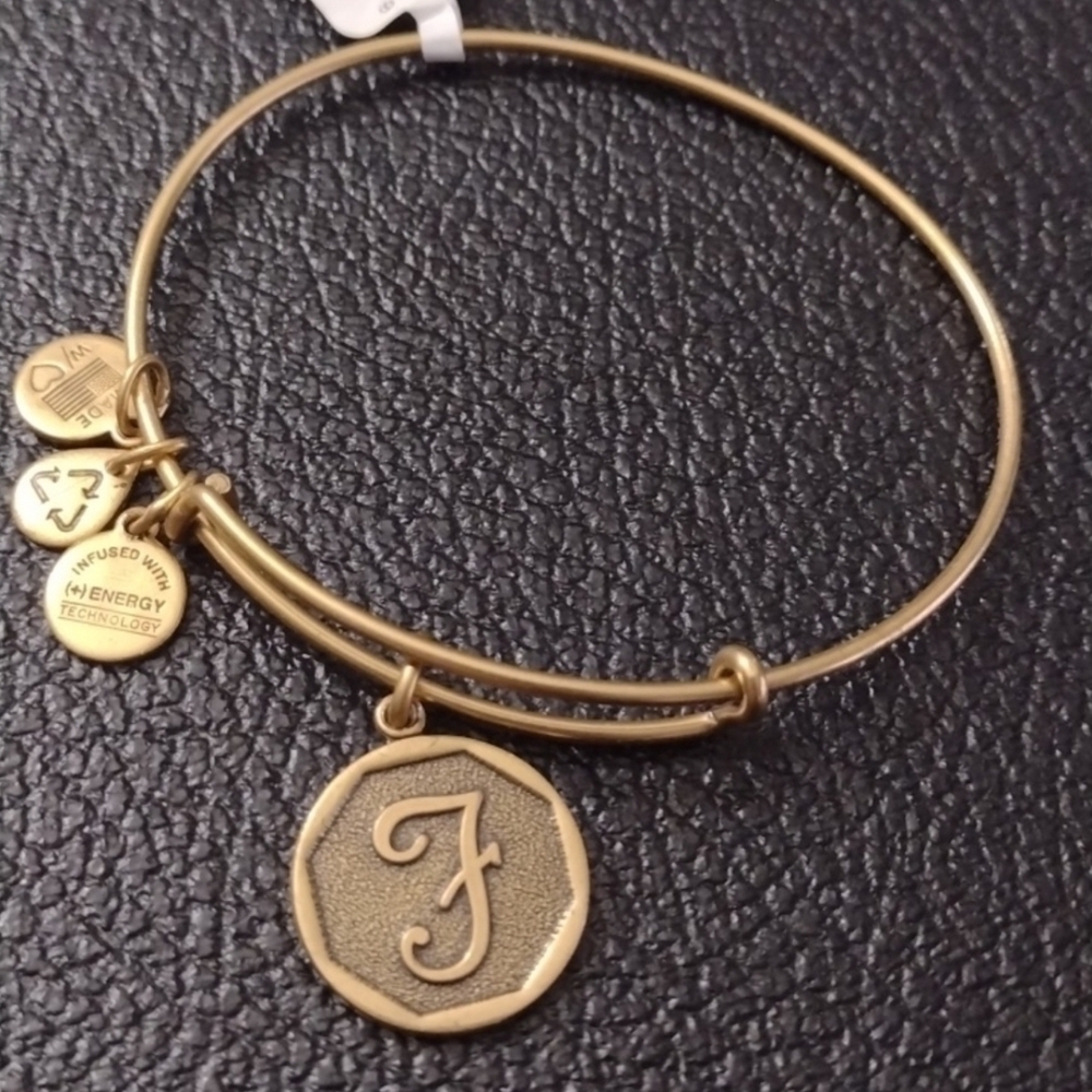 Alex and Ani Letter F Charm Bracelet Expandable Bangle Initial F Charm NOS